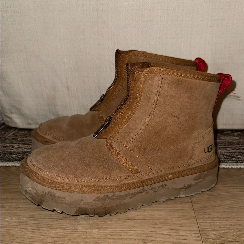 UGG Tan Suede Boots with Red Pull Tabs - Picture 1 of 5